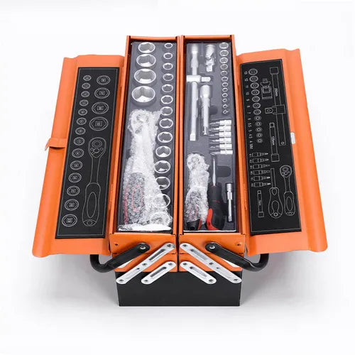 Multi-layer Foldable Convenient Portable Orange Professional 85 Pcs Chrome Vanadium Household Auto Hand Tool Ratchet Socket Set